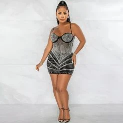 Vestito Donna Tubino Scollo Cuore Bretelle Strass Schiena Scoperta Elegante Sensuale