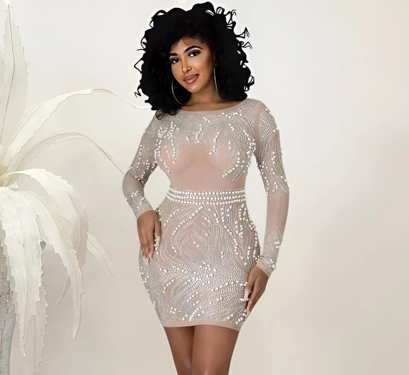 Vestito Donna Tubino Aderente Velato Manica Lunga Strass Perle Schiena Scoperta Elegante Sensuale 3 Vestito Donna Tubino Aderente Velato Manica Lunga Strass Perle Schiena Scoperta Elegante Sensuale - immagine 3