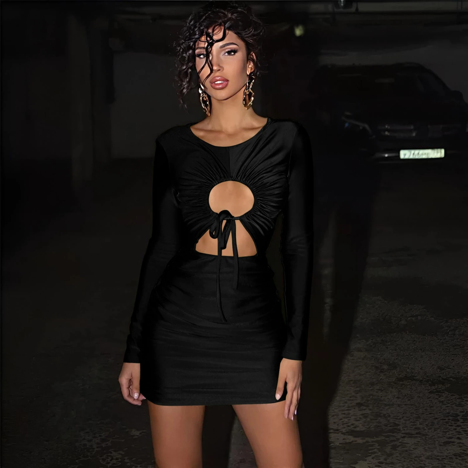 Vestito Donna Tubino Cut Out Coulisse Arricciato Elegante Sexy 2 Vestito Donna Tubino Cut Out Coulisse Arricciato Elegante Sexy - immagine 2