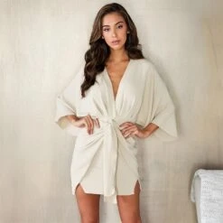 Vestito Donna Tubino Scollo V Manica Campana Fiocco Spacchi Elegante