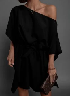 Vestito Donna Morbido Manica Campana Cintura Fiocco Casual Elegante -Lindavi Negozio ImmagineWhatsApp2023 02 03ore17.43.38blackdress