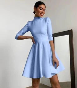 Vestito Donna Aderente Gonna Campana Plissettata