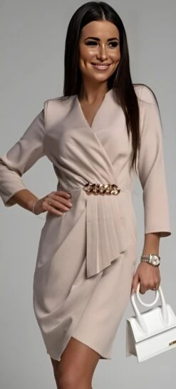 Vestito Donna Tubino Scollo V Gioiello Manica Lunga Elegante -Lindavi Negozio ImmagineWhatsApp2023 03 06ore16.56.12