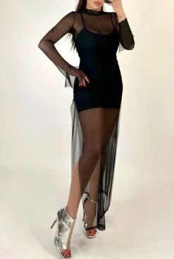 VICTOR Abito Donna Lungo Spacco Velato Vestito Bretelle Scollo Cuore Elegante