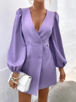 Vestito Donna Blazer Scollo V Bottoni Spacco Manica Sbuffo Casual Elegante -Lindavi Negozio ImmagineWhatsApp2023 03 15ore15.56.10