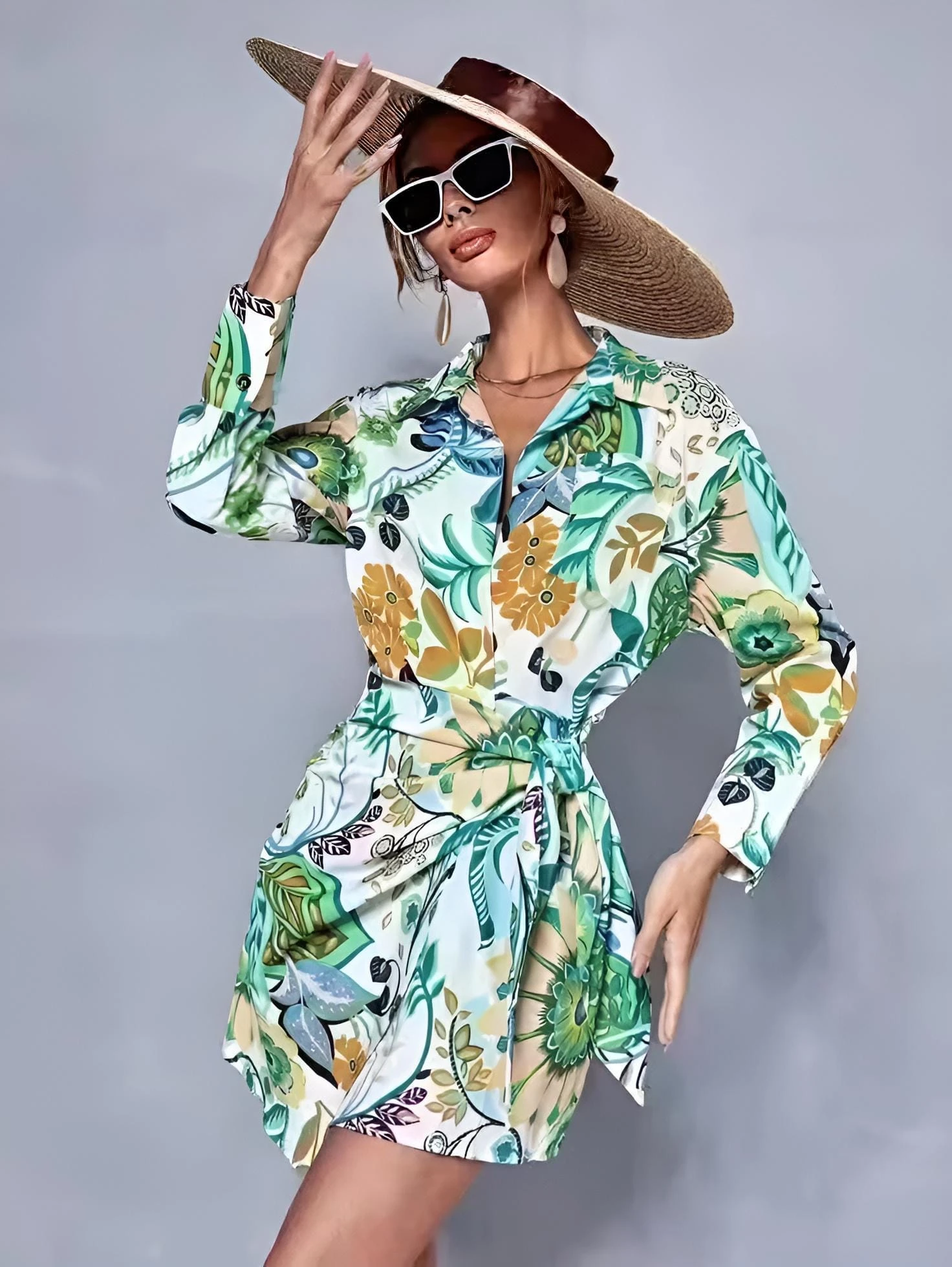 Vestito Donna Morbido Colletto Scollo V Fantasia Fiori Casual Elegante 1 Vestito Donna Morbido Colletto Scollo V Fantasia Fiori Casual Elegante