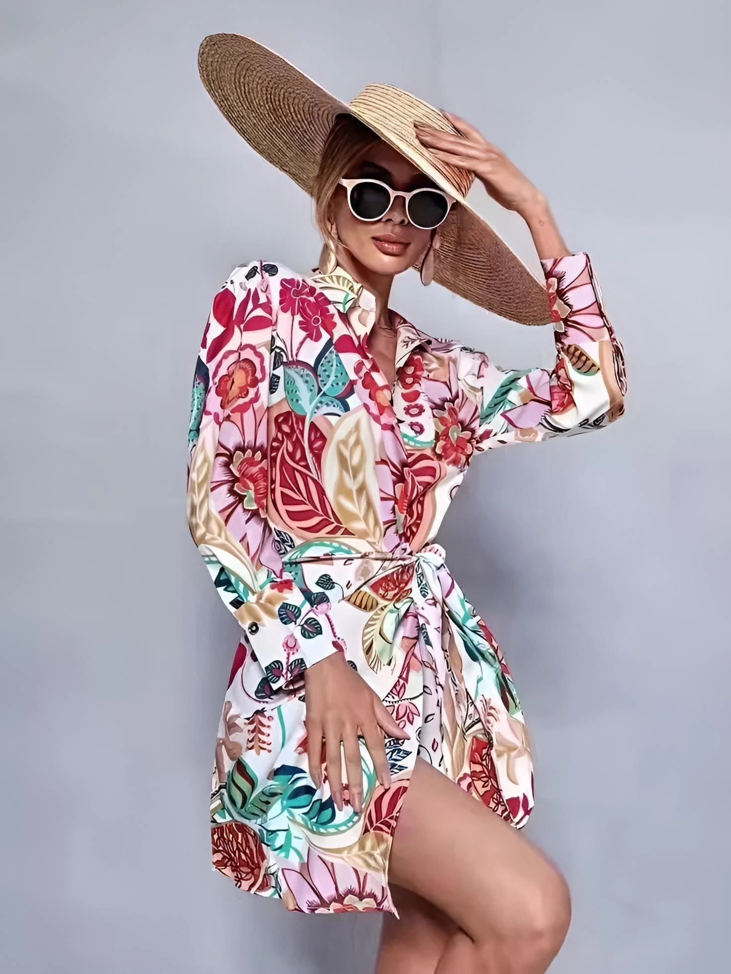 Vestito Donna Morbido Colletto Scollo V Fantasia Fiori Casual Elegante 2 Vestito Donna Morbido Colletto Scollo V Fantasia Fiori Casual Elegante - immagine 2