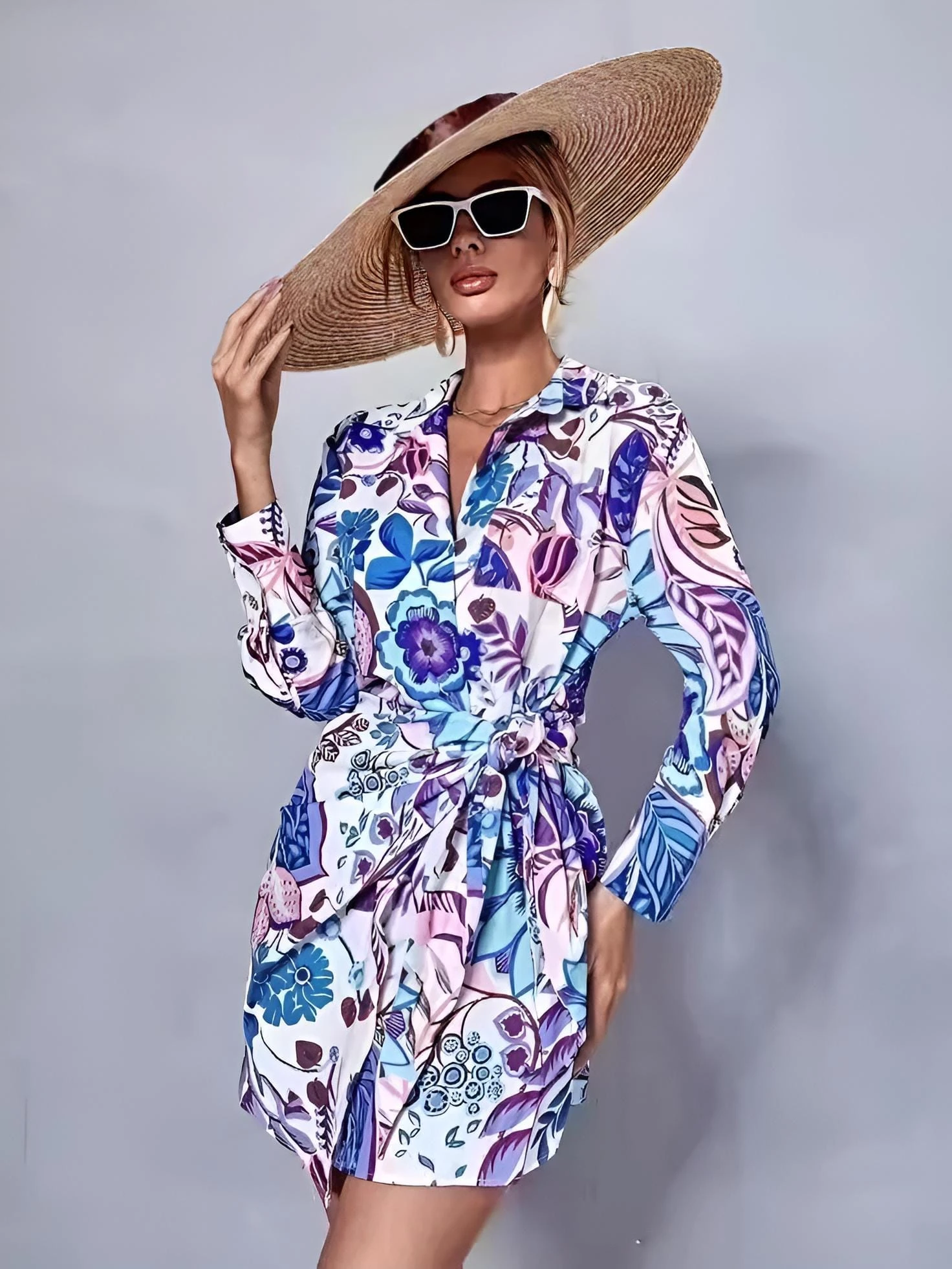 Vestito Donna Morbido Colletto Scollo V Fantasia Fiori Casual Elegante 3 Vestito Donna Morbido Colletto Scollo V Fantasia Fiori Casual Elegante - immagine 3