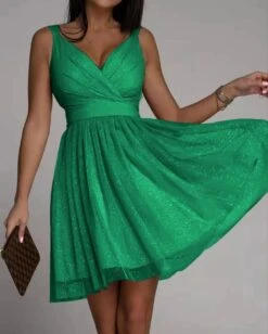 Vestito Donna Bretelle Scollo V Fascia Gonna Svasata Tulle Brillantini Elegante -Lindavi Negozio ImmagineWhatsApp2023 04 17ore11.24.30