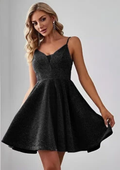 Vestito Donna Scollo Cuore Bretelle Lurex Gonna Campana Sensuale Elegante