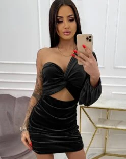 Vestito Donna Tubino Scollo Cuore Mono Spalla Cut Out Elegante Sensuale Drappeggiato