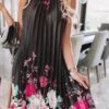 Vestito Donna Svasato Plissé Fantasia Fiori Giromanica Elegante Sensuale
