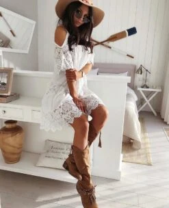 Vestito Donna Morbido Sangallo Macramè Casual Elegante