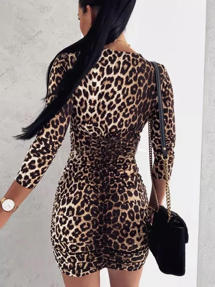 Vestito Donna Scollo V Fantasia Leopardato 3 Vestito Donna Scollo V Fantasia Leopardato - immagine 3