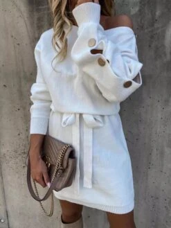 Vestito Donna Maxi Pull Cintura Bottoni