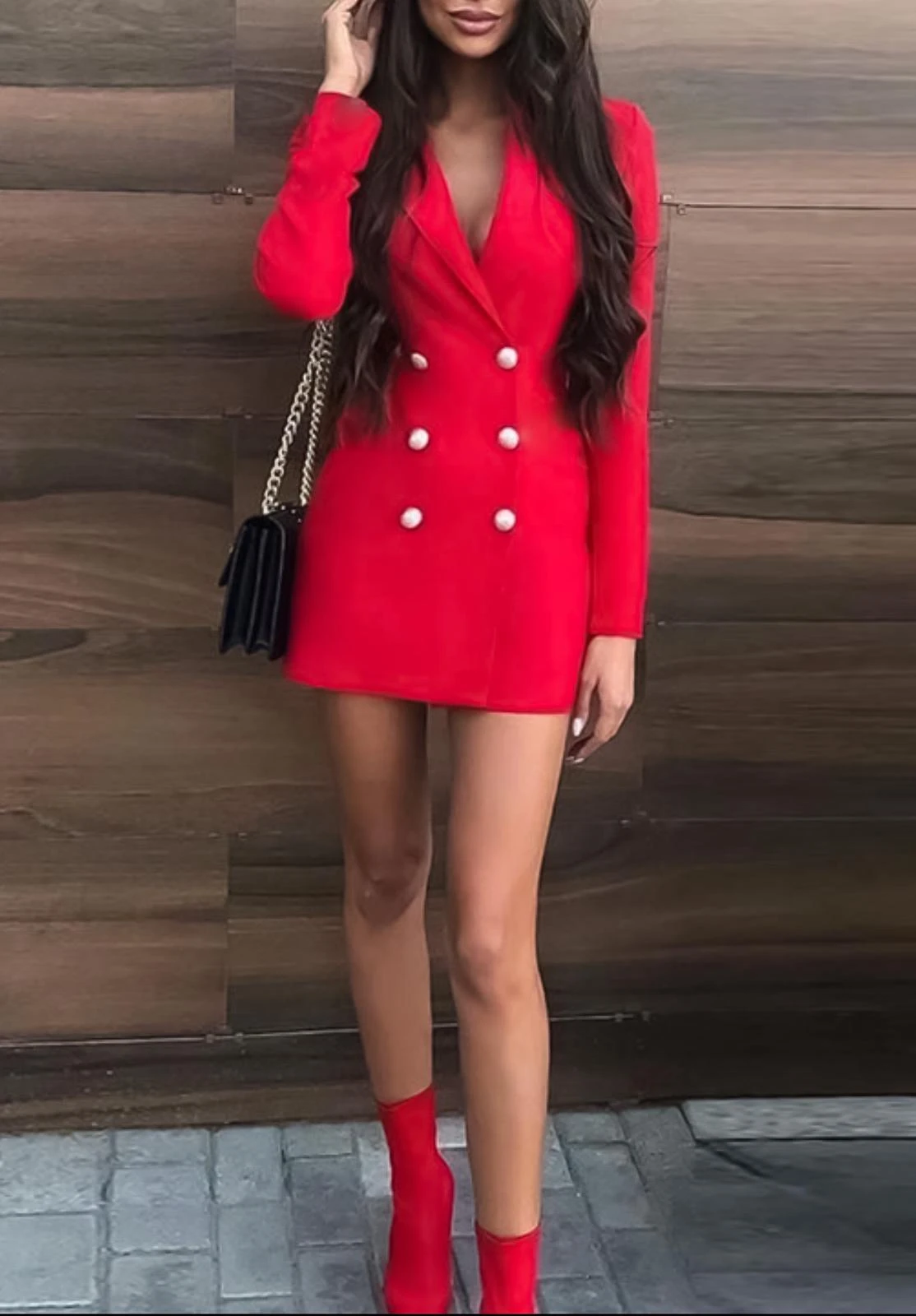 Vestito Donna Blazer Scollo V Bottoni Elegante 1 Vestito Donna Blazer Scollo V Bottoni Elegante