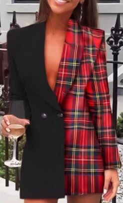 Vestito Donna Blazer Fantasia Scozzese Bicolor