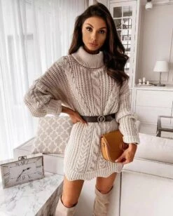 Vestito Donna Maxi Pull Collo Alto Caldo