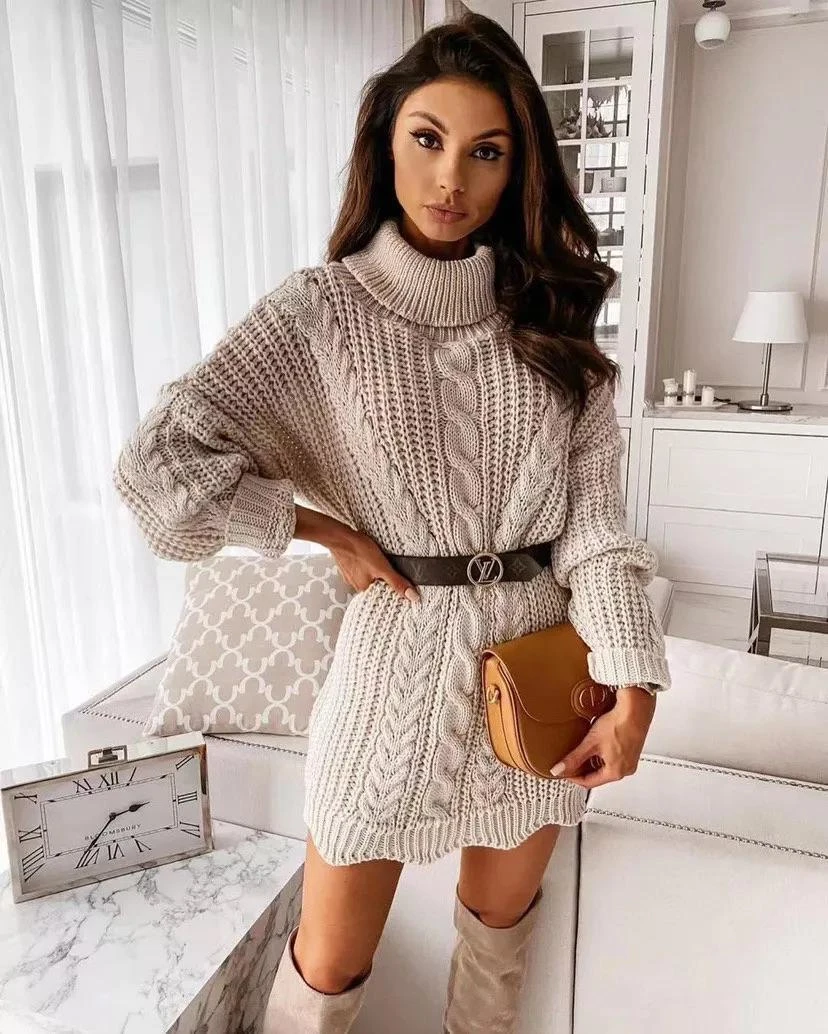 Vestito Donna Maxi Pull Collo Alto Caldo 1 Vestito Donna Maxi Pull Collo Alto Caldo