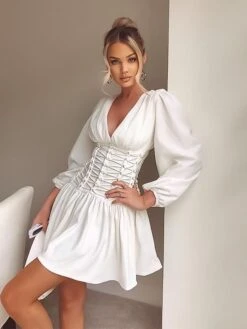 Vestito Donna Scollo V Bustino Lacci Campana