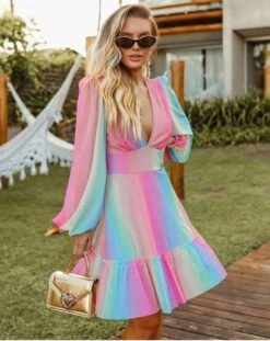 Vestito Donna Scollo V Multicolore Morbido