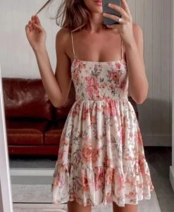 Vestito Donna Bretelle Fascia Fantasia