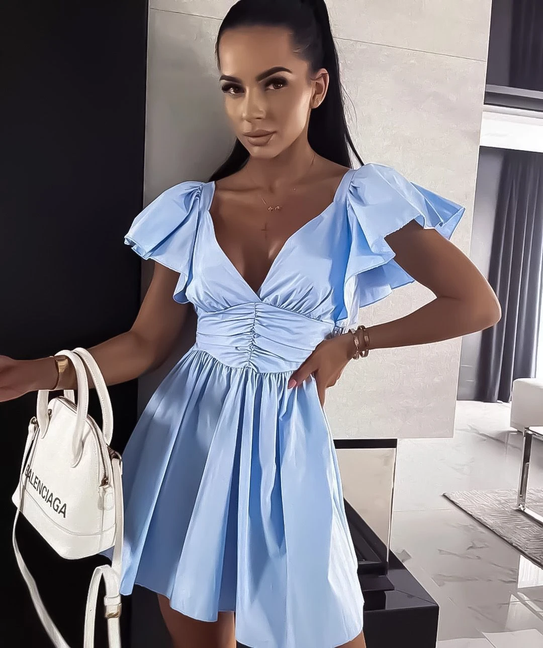 Vestito Donna Scollo V Rush Gonna Campana 2 Vestito Donna Scollo V Rush Gonna Campana - immagine 2