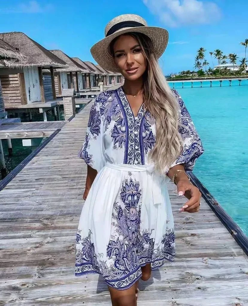 Vestito Donna Morbido Fantasia Cintura Bottoni 1 Vestito Donna Morbido Fantasia Cintura Bottoni