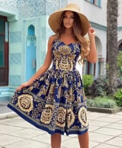 Vestito Donna Fantasia Scollo Cuore Gonna Campana