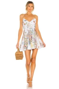 Vestito Donna Svasato Bretelle Fantasia Fiori Elegante