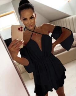 Vestito Donna Scollo V Gonna Campana Bretelle Intreccio