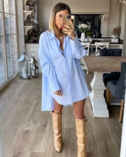 Camicione Donna Vestito Over Asimmetrico Casual