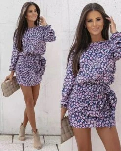 Vestito Donna Fiocco Fantasia Fiori Intreccio