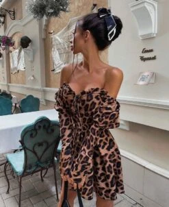 Vestito Donna Scollo Cuore Coulisse Spalla Sbuffo Leopardato -Lindavi Negozio WhatsAppImage2021 09 06at11.44.40 1