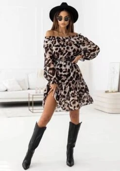 Vestito Donna Scollo Fascia Manica Sbuffo Morbido Fantasia Lepaordato