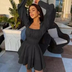 Vestito Donna Scollo Fascia Gonna Campana Manica Sbuffo Bottoni -Lindavi Negozio WhatsAppImage2021 09 09at13.54.25