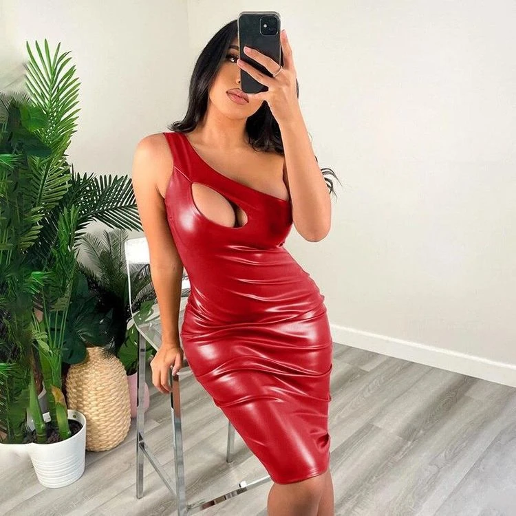 Vestito Donna Tubino Mono Spalla Ecopelle Aderente Sensuale 2 Vestito Donna Tubino Mono Spalla Ecopelle Aderente Sensuale - immagine 2