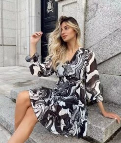 Vestito Donna Morbido Gonna Campana Fantasia