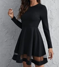 Vestito Donna Aderente Gonna Campana Velato Elegante