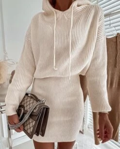 Vestito Donna Maglia Cappuccio Coulisse Casual Elegante