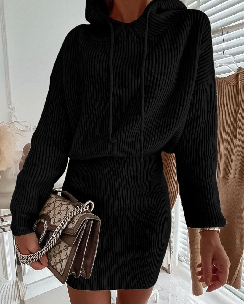 Vestito Donna Maglia Cappuccio Coulisse Casual Elegante 2 Vestito Donna Maglia Cappuccio Coulisse Casual Elegante - immagine 2