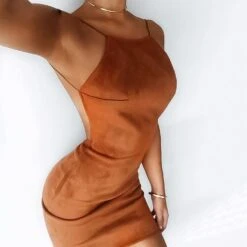 Vestito Donna Tubino Scollo Schiena Bretelle Camoscio Elegante