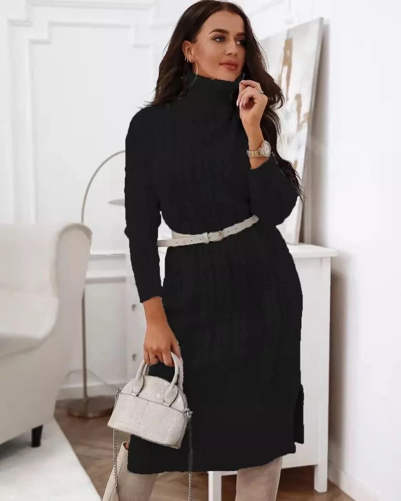 Vestito Donna Maxi Pull Collo Alto Manica Lunga Casual Elegante 2 Vestito Donna Maxi Pull Collo Alto Manica Lunga Casual Elegante - immagine 2