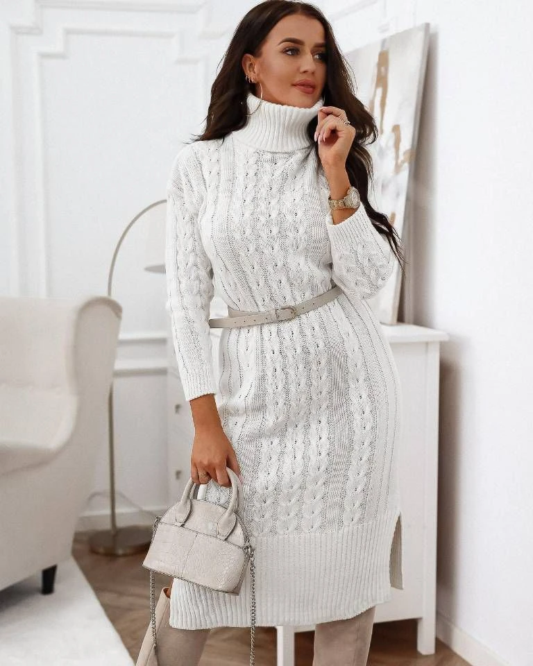 Vestito Donna Maxi Pull Collo Alto Manica Lunga Casual Elegante 3 Vestito Donna Maxi Pull Collo Alto Manica Lunga Casual Elegante - immagine 3