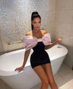 Vestito Donna Tubino Scollo Cuore Fiocco Aderente Elegante