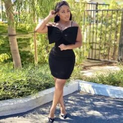 Vestito Donna Tubino Scollo Cuore Fiocco Bretelline Aderente Elegante