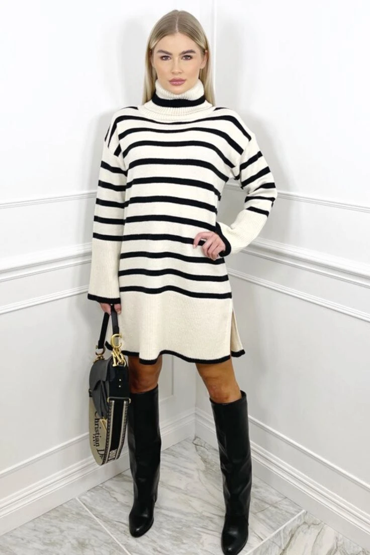 Vestito Donna Maxi Pull Collo Alto Manica Lunga Casual 1 Vestito Donna Maxi Pull Collo Alto Manica Lunga Casual