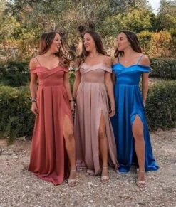 Vestito Lungo Donna Scollo Cuore Intreccio Bretelline Spacco Pieghe Elegante