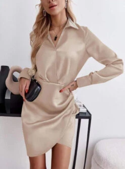 Vestito Donna Manica Lunga Scollo V Gonna Asimmetrica -Lindavi Negozio WhatsAppImage2022 01 24at15.27.27