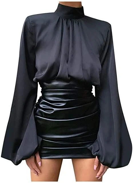 Vestito Donna Mezzo Collo Manica Sbuffo Gonna Vita Alta 1 Vestito Donna Mezzo Collo Manica Sbuffo Gonna Vita Alta